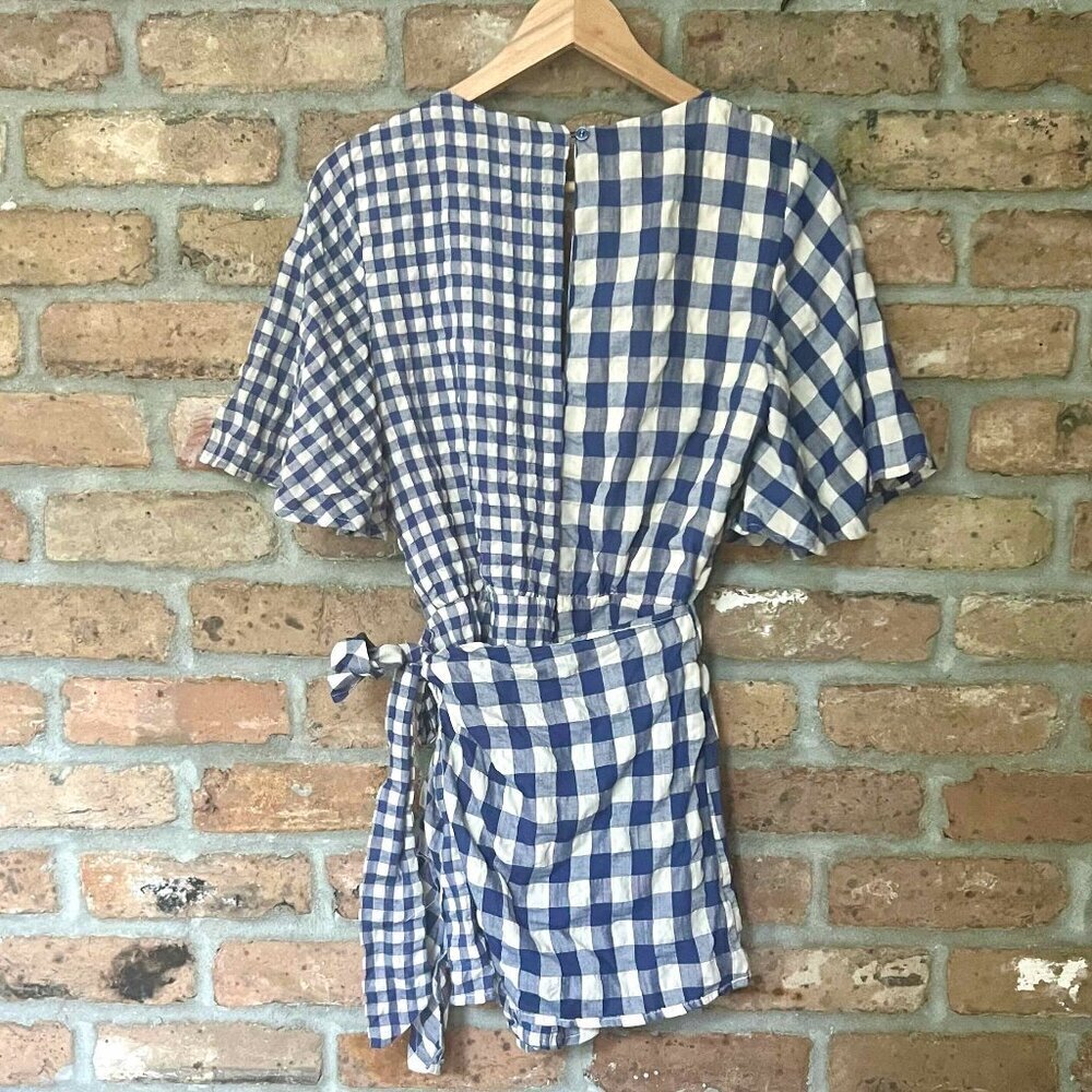 NWOT Talulah Wrap Gingham Romper Shorts Blue V Neck Short Sleeve Boho Sz Small - Picture 7 of 13